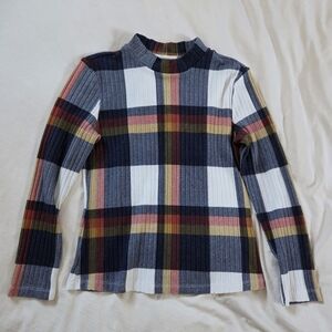Charlie B Mock Turtle Neck Plaid Sweater Long Sleeve Woman's Size Medium